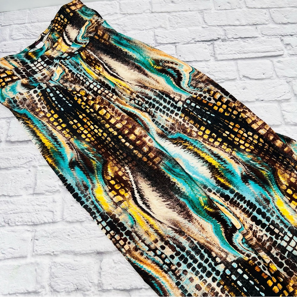 mark. Maxi Dress Medium Strapless Abstract Pattern Brown Blue Party
